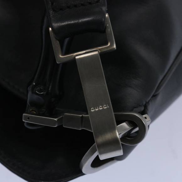 GUCCI Bamboo Hand Bag Leather 2way Black 001 1638 Auth 65305 - Picture 10 of 16
